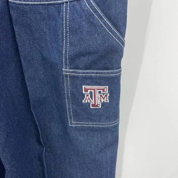 Texas A&M Team Jeans denim overalls dark wash farmers fight Sz M 32.5”